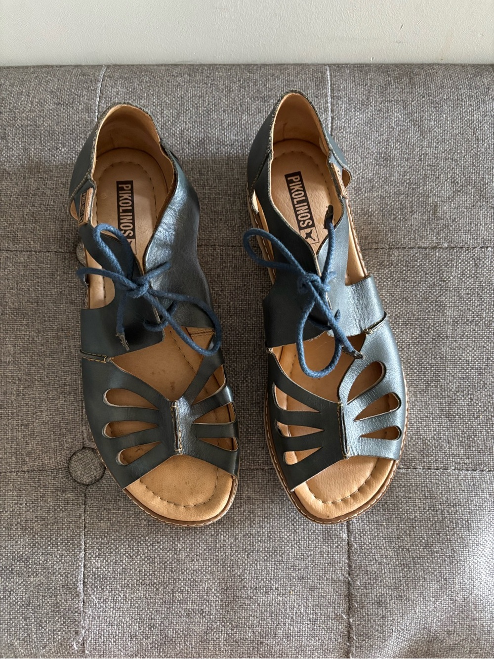 Pikolinos Marazul Laser Cut Leather Calfskin Sandals Emerald Green 39